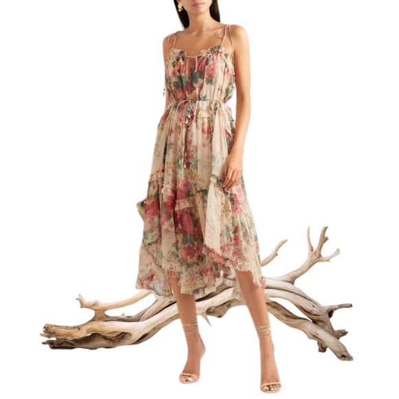 Zimmerman Melody Floating Floral Print Silk Dress Size Zimmermann 0 - Picture 10 of 16